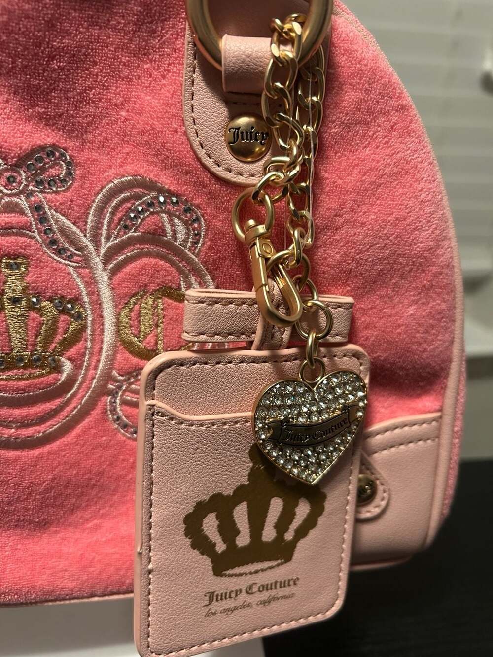 Juicy Couture Juicy Lovers Club Bowler Bag Pink Lemonade Velour - Picture 3 of 7